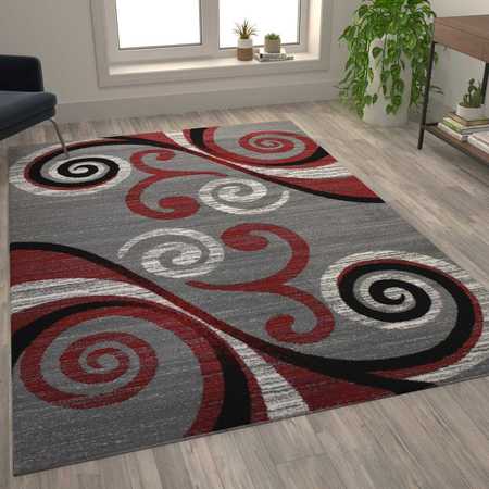 Flash Furniture Red 6' x 9' Distressed Abstract Area Rug OKR-RG1100-69-RD-GG